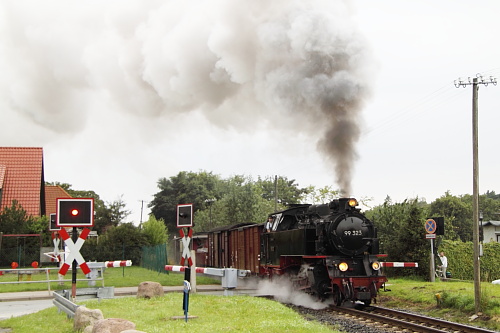 Mit Volldampf nach Bad Doberan: 99 323 bei Kühlungsborn-West.