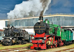 Im Museumsheizhaus Strasshof kam es am 7. Oktober 2007 zu einem fotogenen Treffen der beiden betriebsfähigen „Südbahn-Schwestern“ 109.13 und 109.109; Aufnahme: Eduard Saßmann